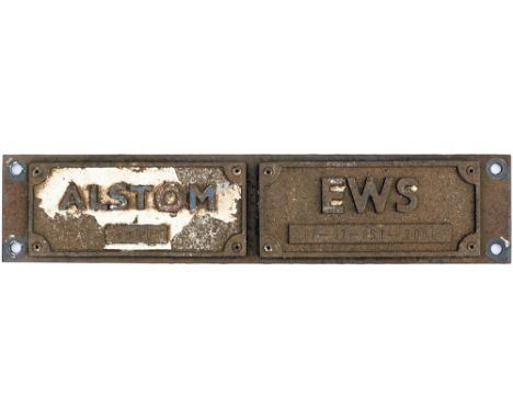 EWS class 67 locomotive Bogie plate ALSTOM 2000 EWS BP-67-051-2000 ex 67026. Steel and aluminium in ex loco condition measuri