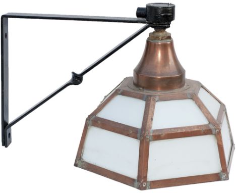 Southern Railway copper platform lamp complete with original china glass and steel mounting bracket. Ex Maidstone West Statio