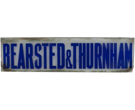 SER lamp tablet BEARSTED & THURNHAM from the station between Maidstone and Ashford. Etched glass with blue lettering, measure