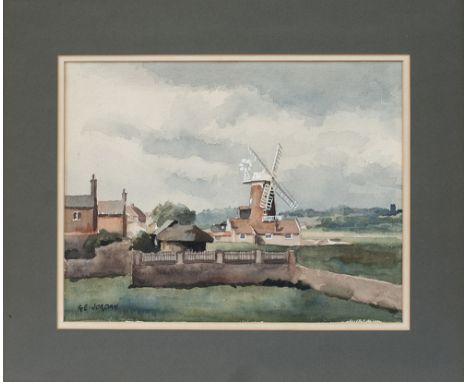 Original watercolour painting, the design for R E Jordan's Railway Carriage Print of Cley Mill  Suffolk,  signed by the artis