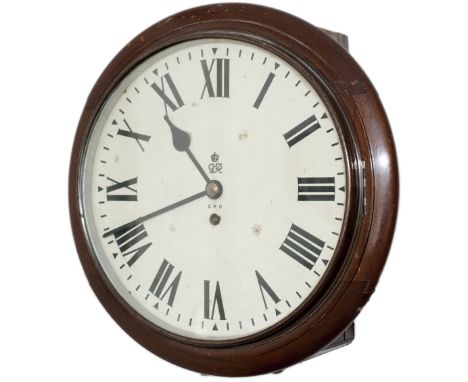 GPO Post Office 12in mahogany cased chain driven fusee clock, dial marked GVR (George VIth) G.P.O. Rear of case is stamped 5E