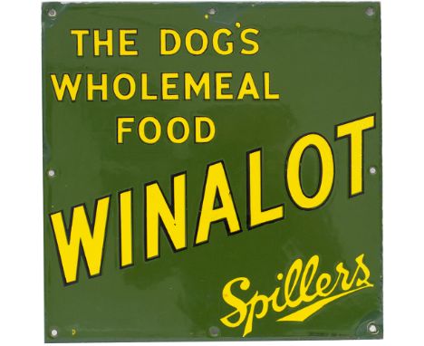 Advertising enamel sign THE DOG'S WHOLEMEAL FOOD WINALOT SPILLERS. In very good condition with two small repairs. Measures 12