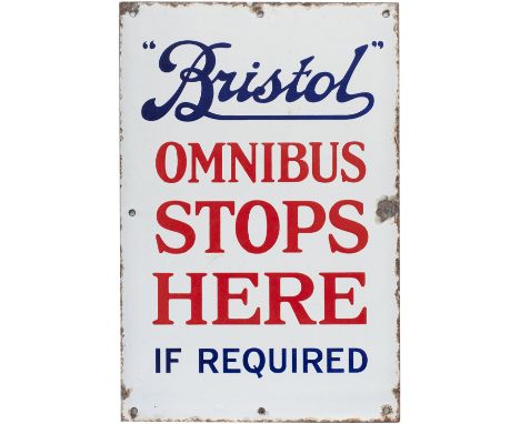 Bus enamel motoring road sign BRISTOL OMNIBUS STOPS HERE IF REQUESTED. In very good condition measures 18in x 12in. An uncomm