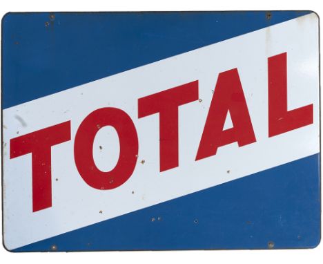 Advertising motoring petrol enamel sign TOTAL. Double sided measuring 35in x 26in. Both sides in good condition with some sma