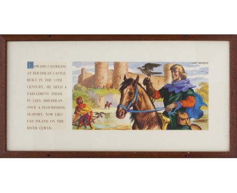 Carriage Print EDWARD I HAWKING AT RHUDDLAN CASTLE  by A R Whitear from the LMR Historical series of 1955. In excellent condi