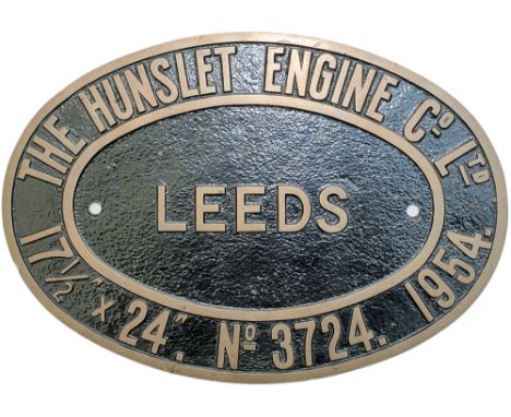 Worksplate THE HUNSLET ENGINE CO LTD LEEDS No3724 1954 ex GWR/BR-W 0-6-0PT 9494. The building of this locomotive was sub-cont
