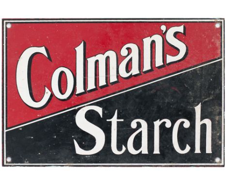 Enamel painted advertising sign COLMAN'S STARCH. In good condition measures 12in x 8in.