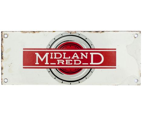 Bus motoring advertising enamel sign MIDLAND RED. Measures 9in x 3.5in and is in good condition with some restoration to righ