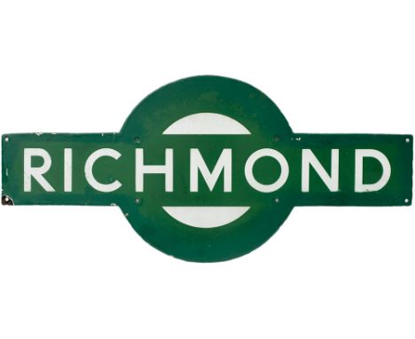 Southern Railway enamel target sign RICHMOND from the former LSWR station between Clapham Junction and Twickenham. Has had so