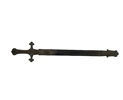 Victorian Rifle Band Volunteers sword with regulation brass hilt and VR monogram in brass mounted leather scabbard, blade len