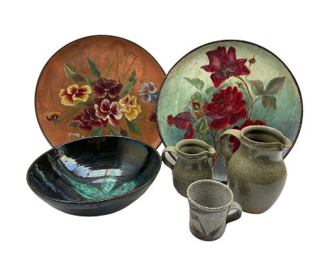 Two David Lloyd Jones(1928-1994): speckled glazed jugs and similar style mug, all having impressed marks, Irish Youghal glaze