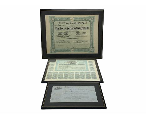 The Anglo-American Nile Company share certificate, another certificate 'Companian Salitrera De Tarapaca Y Antofagasta' and a 