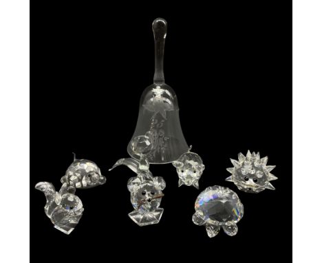 Group of Swarovski Crystal animal figures to include a turtle, tortoise, pig, mouse, Squirrel and hedgehog, a similar style S