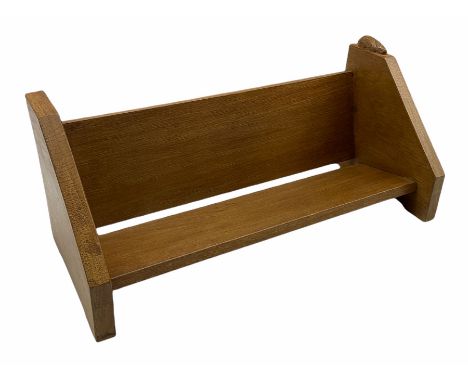 Oak 'Rabbitman' book trough by Peter Heap of Wetwang with carved rabbit signature L49cm