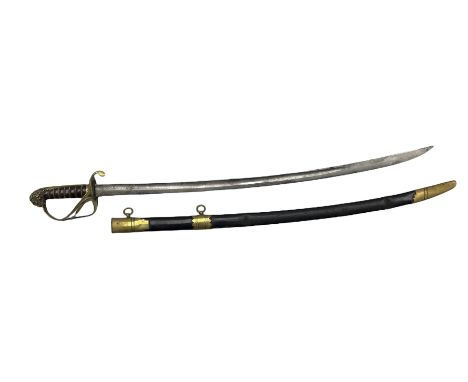 Victorian army officers sword with brass hilt, wire wound grip and brass mounted leather scabbard 