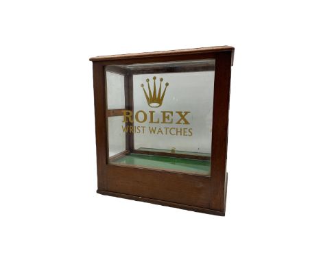 Late 19th century balance scale case with two small drawers and later stencilled lettering 'Rolex' W33cm