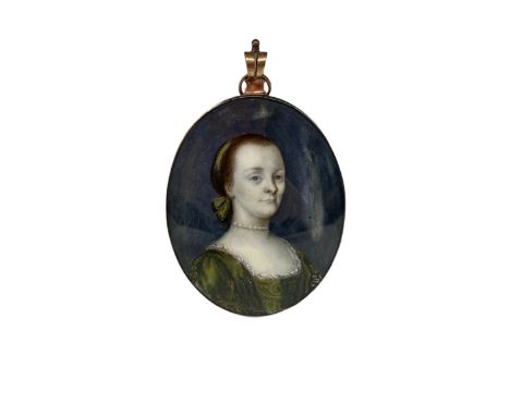 19th century oval miniature head and shoulders portrait of a lady in gilt metal frame 7cm x 5.5cm
