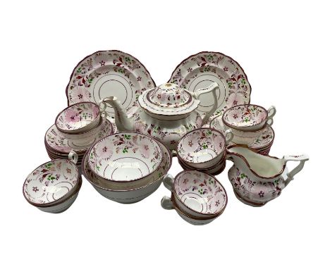 Sunderland Lustre tea service comprising teapot, milk jug, sugar bowl, slop bowl and twelve cups and saucers 