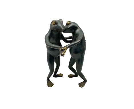 Bronze of two dancing frogs with gilt highlights H29cm 