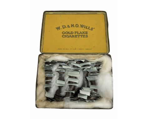 Approximately 300 Farthing coins, including Queen Victoria 1861, 1862, 1865 etc, housed in a vintage Wills 'Gold Flake' tin