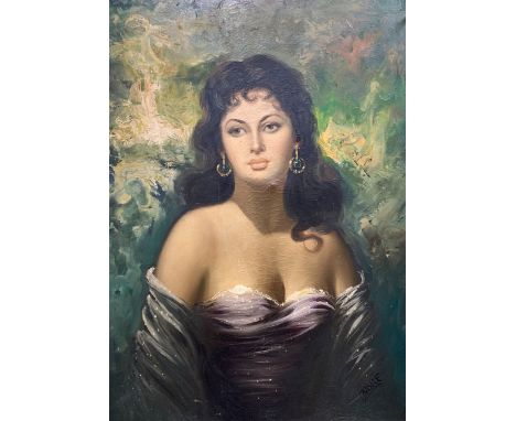 After Leon Jean Basile Perrault (French 1832-1908): Portrait of a Glamorous Lady, oil on canvas signed L Basile 69cm x 49cm
