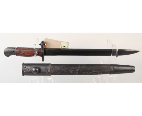 An Indian MkII Lee-Enfield bayonet with leather scabbard