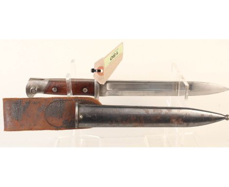 A U.S.A. model 1899 bayonet with scabbard/leather frog (marked Naval Issue)