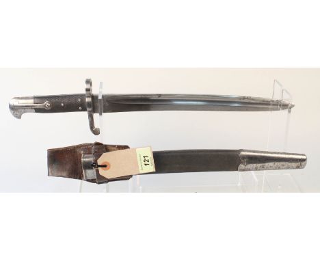 A British 'Martini Henry' bayonet with scabbard and leather frog (converted for Cadet use)