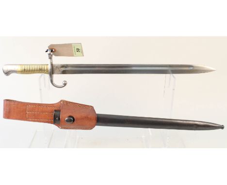 An Argentinean model 1891 brass hilted bayonet with scabbard and frog