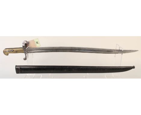 A French model 1842 brass hilted sabre bayonet with scabbard