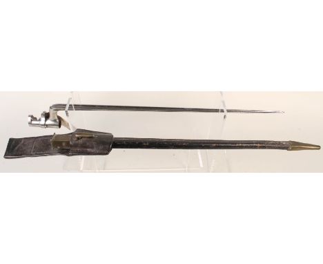 A Swiss model 1863 socket bayonet with leather scabbard and frog