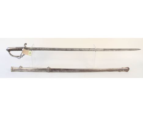 A British 1821 model Artillery Officers sword and scabbard, blade marked to 3rd Middlesex Volunteer Artillery, maker S.J.Pill