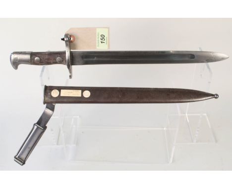 A U.S.A. model 1892 bayonet and scabbard with belt hook in place