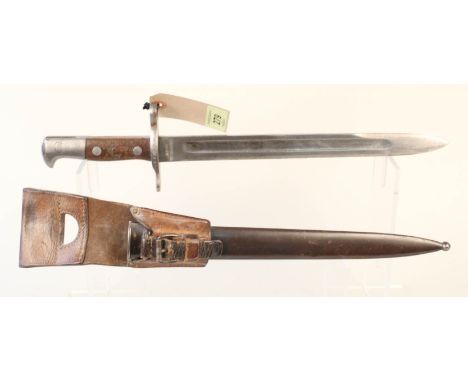 A Swiss model 1889 (Schmidt Rubin) bayonet with scabbard and leather frog