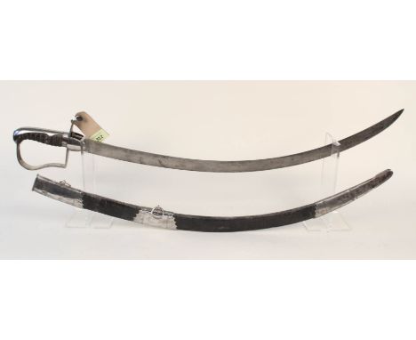 A British Light Cavalry Officers sword circa 1800 (Yeomanry purchase?) with leather scabbard with steel mounts