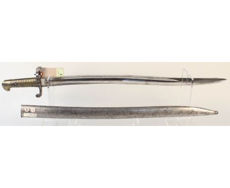 A British model 1853 Artillery brass hilted sword bayonet with scabbard (for Enfield P1853 Artillery carbine)