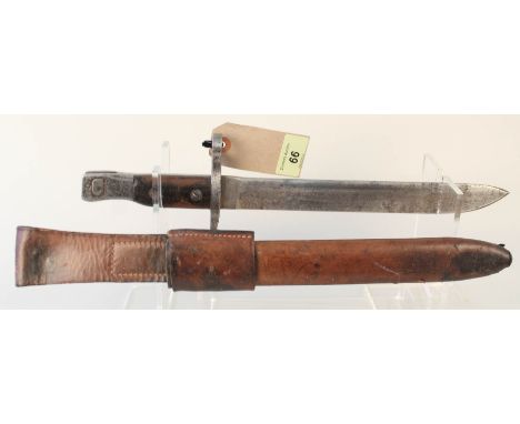 A Canadian model 1910 (Ross rifle) bayonet MkII with leather scabbard and frog