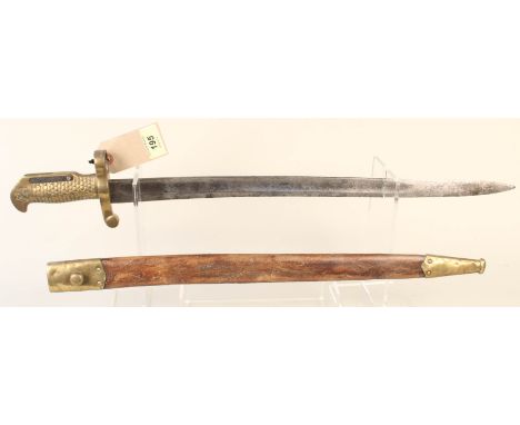 A U.S.A. model 1870 (Remington) Naval bayonet with leather scabbard, N.B. this item believed to be a later copy