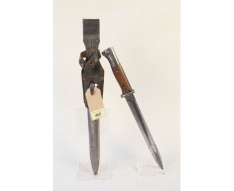 A German 1884/98 model sawback bayonet by Bontgen &amp; Sabin Solingen with steel scabbard and leather frog