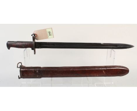 A U.S.A. model 1905 Springfield bayonet and leather scabbard, bayonet dated 1906 and scabbard 1909