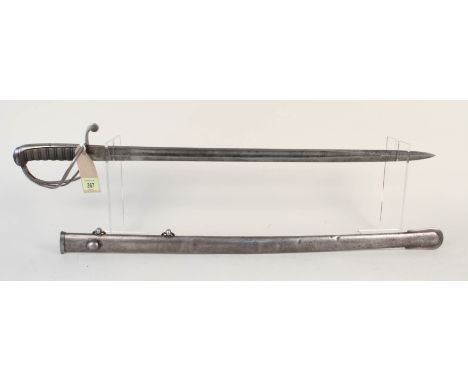 A British model 1821 Artillery Officers sword with steel scabbard, this example is the 'short' version for mounted use