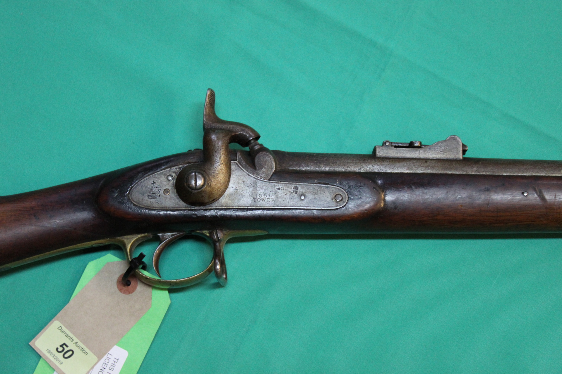 An Enfield model 1853 three band percussion .577 cal rifle, lock marked ...