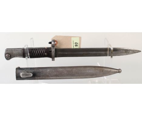 A German WWII era model 1884/98 knife bayonet (dated 1943) with scabbard (dated 1939), possible 'Israeli' conversion