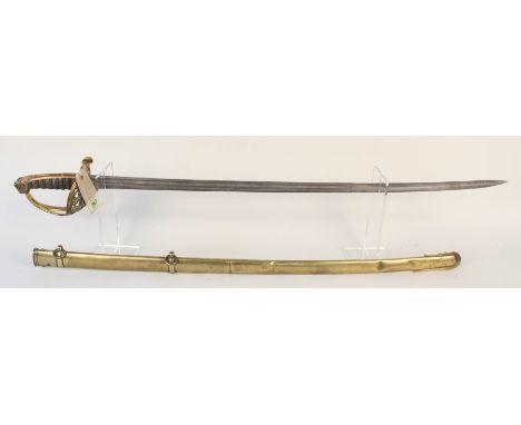 A Victorian British 1845 patt Infantry Officers sword with brass scabbard