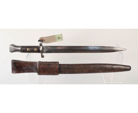 A British model 1888 MkI 2nd type bayonet by Wilkinson in leather scabbard with integral frog (1903 Naval?)