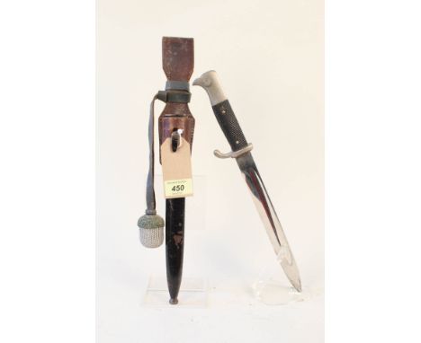 A German Third Reich era parade bayonet with scabbard, leather frog and portepee