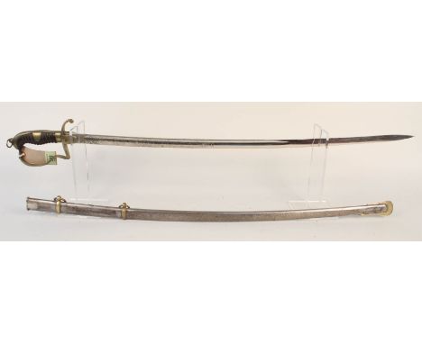 A Turkish Infantry Officers sword c1900 with scabbard, blade finely etched and maker marked