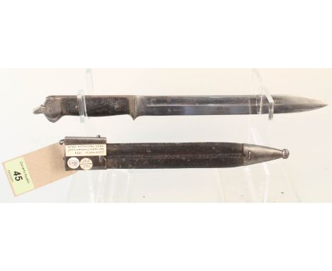 A Danish model 1889 knife bayonet with leather grips and scabbard