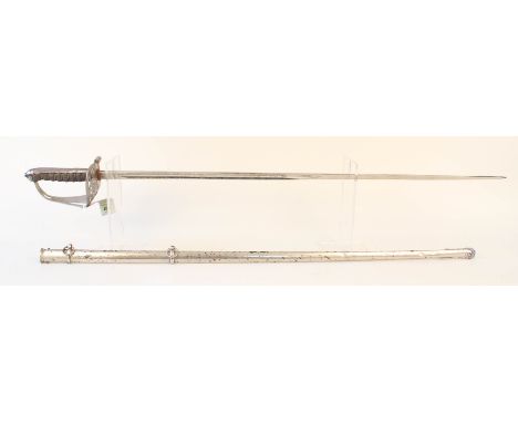 A British 1854 patt 'Foot Guards' Infantry Officers 'picquet' sword and scabbard, blade etched with battle honours and owners