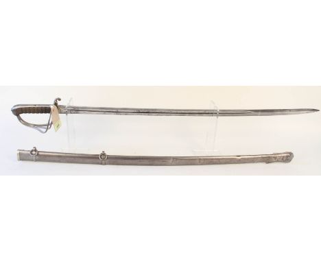 A British 1821 patt Light Cavalry Officers sword by Wilkinson London with scabbard, S/No.13668 for circa 1865, etched blade w